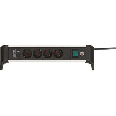 Alu-Office-Line stekkerdoos met USB Power Delivery USB-laadfunctie 4-voudig 1,8 m H05VV-F 3G1.5
