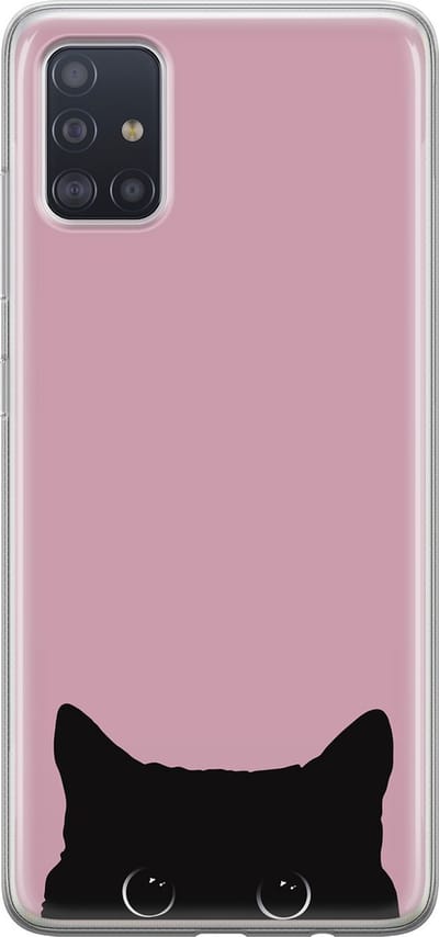 Hoesje geschikt voor Samsung Galaxy A51 - Zwarte kat - Soft Case - TPU - Print - Roze - Mooie Telefoonhoesjes