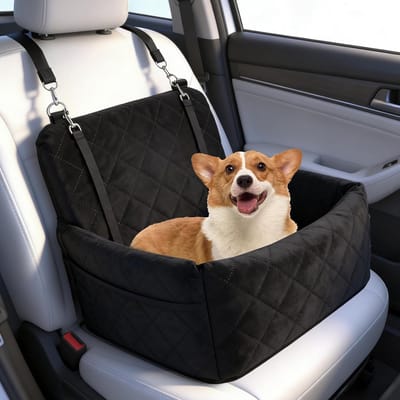 Autostoel Huisdier - Hondenbooster Zitje - Veilig Reizen - Traagschuim Comfort - 45 x 45 x 34 cm - Grijs