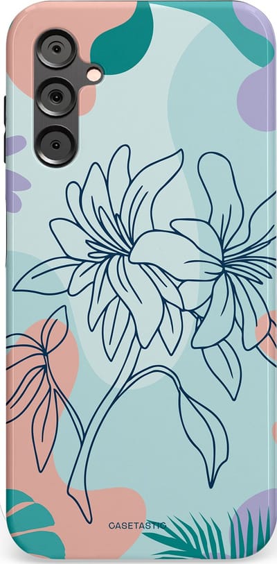 Casetastic Hoesje Geschikt voor Samsung A14 (5G/4G) - Stijlvolle Beschermende Duo-layer Case - Mint Bloemprint