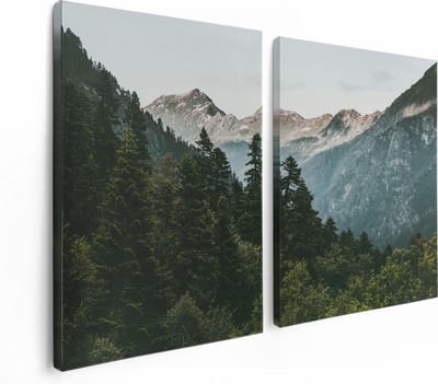 Artaza Canvas Schilderij Tweeluik Bos Met Bomen In De Bergen - 120x80 - Foto Op Canvas - Canvas Print
