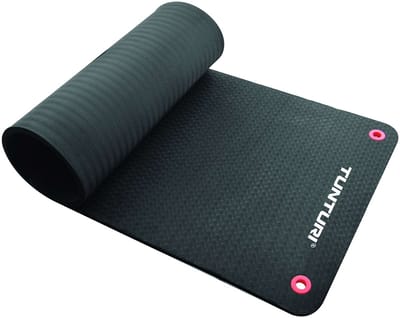 Tunturi Platinum Fitnessmat EVA 180 cm Zwart - 15 mm Dikte - Antislip Trainingsmat met Ophangogen
