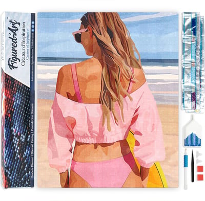 Figured'Art Diamond Painting set Volwassenen 40x50 cm Stijlvolle stranddag - 5D DIY Art full drill vierkante diamant - Opgerold canvas