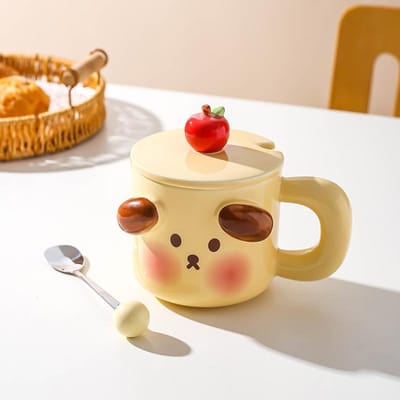 Creatieve Super Schattige Cartoon Keramische Mok Cadeau Huis Beker Koffiekop Waterbeker Stel Ontbijtbeker 401-500ml beige