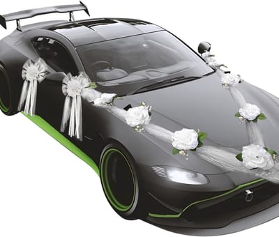 Bruiloft Auto Decoraties - Trouwauto Versiering - Trouwauto Aankleden - Kunstzijde Rozen - 9 Rozen 10cm - Wit