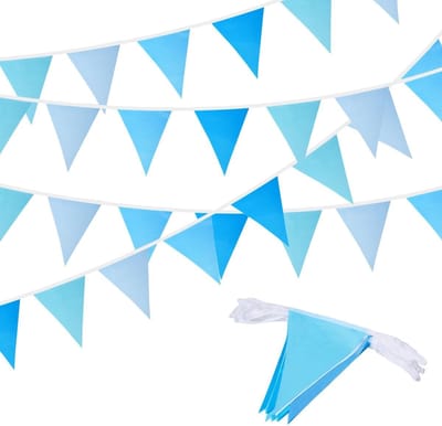 20M 52pcs Blauwe Vlaggenlijn - Herbruikbare Waterdichte Driehoekige Buntinglijn - Geschikt voor Verjaardagen - Trouwen - Verlovingen - Feesten Binnen en Buiten