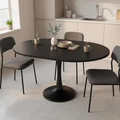 Eettafel Rond - Uitschuifbare Tafel - Multifunctionele Ruimte - Verstelbare Lengte - 100/140x100x75cm - Zwart