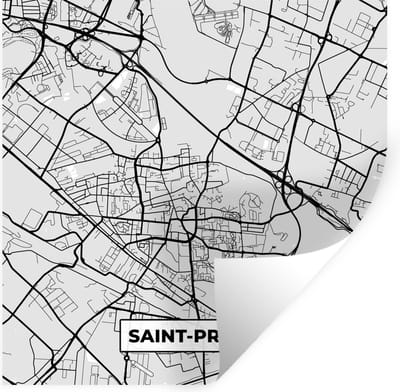Muurstickers - Sticker Folie - Saint-Priest – Plattegrond - Frankrijk – Kaart – Stadskaart - 100x100 cm - Plakfolie - Muurstickers Kinderkamer - Zelfklevend Behang XXL - Zelfklevend behangpapier - Stickerfolie