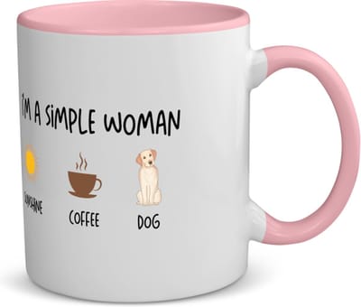 Akyol - i'm a simple woman sunshine, coffee, dog koffiemok - theemok - roze - Quotes - vrouwen die simpel zijn - quotes - verjaardagscadeau - verjaardag - cadeau - kado - geschenk - gift - 350 ML inhoud