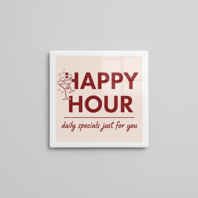 Happy Hour Decoratieve Tegel – Vintage Cocktail Bar Tekst Wanddecoratie – Keramische Tegel 15 × 15 cm