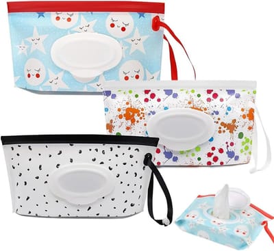 Herbruikbare Babydoekjes Zakjes - Babydoekjes Houder - Onderweg Luiers Verschoonen - Lekvrij en Hersluitbaar - 3 stuks - Multicolor