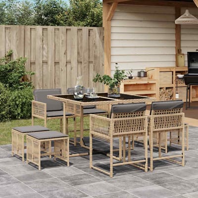 vidaXL - 9-delige - Tuinset - met - kussens - poly - rattan - gemengd - beige