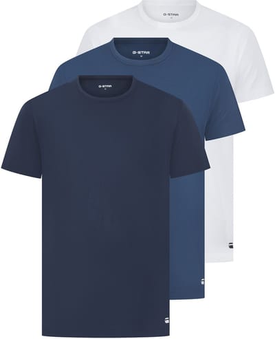 G-Star Heren Ondershirt Bamboe COVE T-shirt Ronde Hals 3-Pack Effen Blauw/Wit/Navy - Maat XL