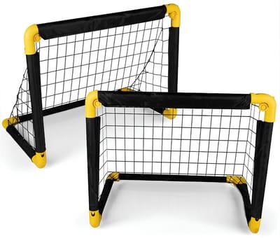 Ploutos® Voetbaldoeltjes Set Van 2 - Opvouwbare Mini Voetbaldoeltjes voor Kinderen - Inclusief Draagtas - Zwart/Geel - 50cm x 44cm x 44cm