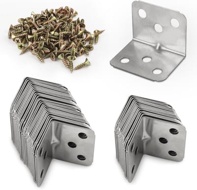 Set van 50 RVS Hoekverbinders - 90° Montagehoek met Schroeven - Metalen L-Beugels voor Houten Meubels en Rekken - 36 x 27 mm