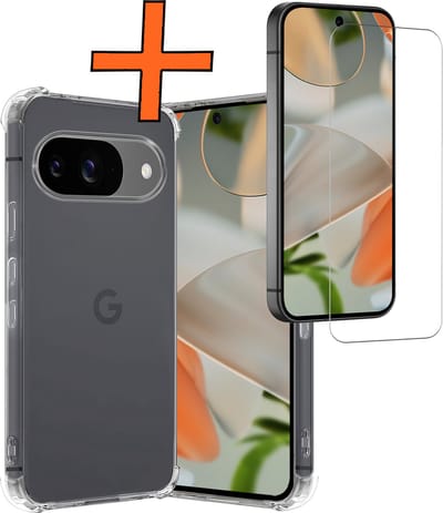 Hoes - Met Screenprotector - Geschikt voor Google Pixel 9 - Sterk & Shockproof - Siliconen Case - Back Cover - Telefoon Hoes - Shock Proof - Transparant