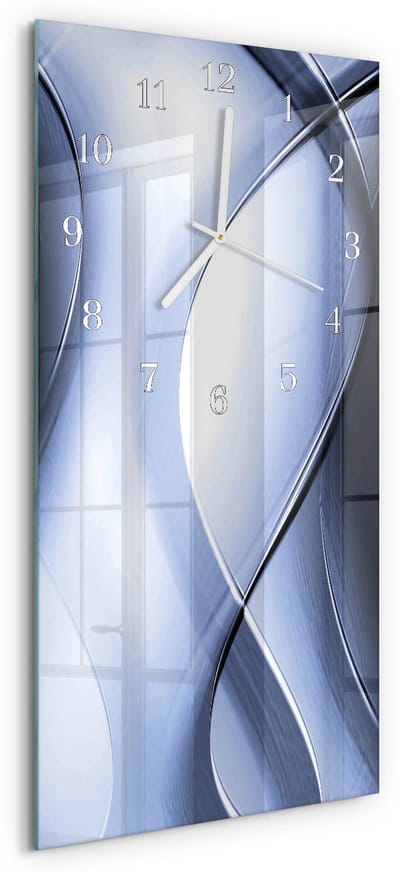 Tulup Wandklok - Abstractie Klok Glas Met Opdruk - 30x60 cm - Blauw Moderne Wandklok Glas - Witte Handen - Rechthoekige Wandklok - Klok Glas Met Opdruk - Moderne Wandklok Glas