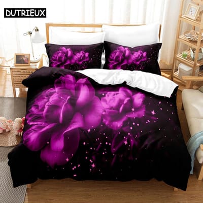 Paarse Beddengoedset Linnen Dekbedovertrek Bedsprei Kussensloop 3D Dekbed Lavendel Vlinder Tweepersoons Volledig Kingsize Queensize Twin Eenpersoons EU single(135x200cm)