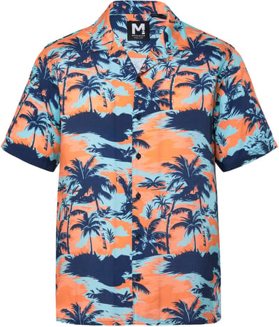 Men Plus - Heren - overhemd korte mouw Cubaanse kraag boxy fit all-over print - Koraal - Maat 4XL