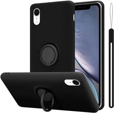 Cadorabo Hoesje geschikt voor Apple iPhone XR in LIQUID ZWART - Beschermhoes van flexibel TPU silicone Case Cover met ring