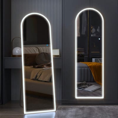 Sensahome Staande Spiegel Oval - Met Led Verlichting - Hangend - Frameloos -Passpiegel - Spiegel Zonder Lijst - Dimbaar - 50x160cm