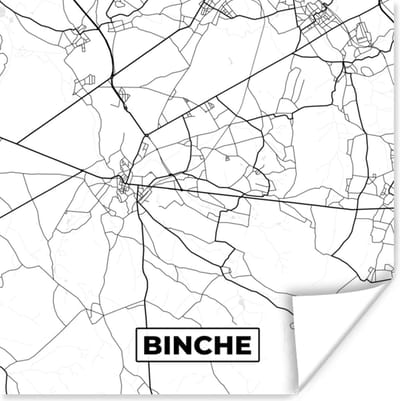 Poster Zwart Wit – België – Plattegrond – Stadskaart – Kaart – Binche - 100x100 cm XXL