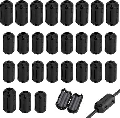 Set van 30 ferrietkernen voor kabels, vouwferriet ontstoringsfilter, mantelstroomfilter, EMI RFI-kabelclip voor USB, audio en video, ideaal voor stroomkabels en storingpreventie
