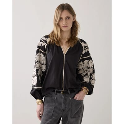 Summum 2s3363-120 990 top sleeve embroidered cambric cotton black