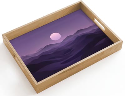 Dienblad hout 40x30 cm - Schootdienblad - Heuvels - Paars - Mist - Zon - Borrelplank rechthoek - Plateau dienbladen