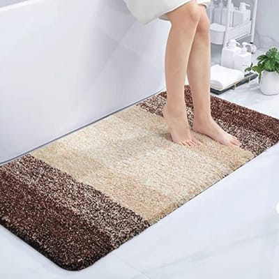 Zacht antislip badkamertapijt 60 x 120 cm - Wasbaar hoogpolig microvezel bruin