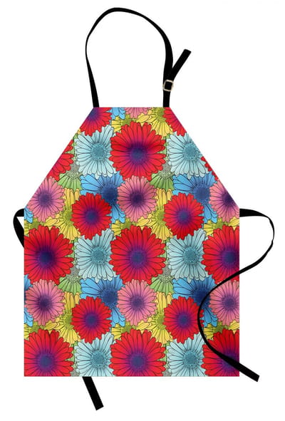 ABAKUHAUS Gerbera-keukenschort, natuurlijke kleurrijke bloemen, in hoogte verstelbare keukenschort, heldere kleuren die niet vervagen, veelkleurig
