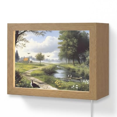 Wandlamp 20x15 cm - Oplaadbaar - Zandpad - Groen landschap - Water - Wandlampen binnen woonkamer - Slaapkamer lamp met kabel - Decoratieve nachtlamp - Vloerlamp snoer