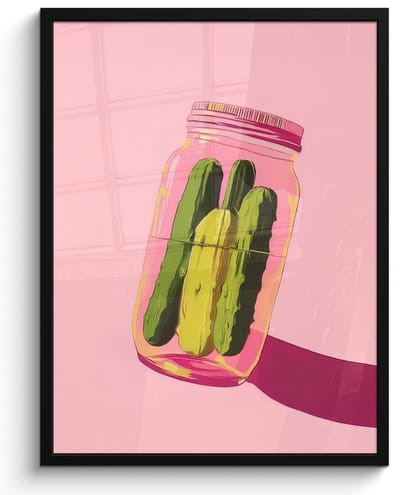Poster in lijst - Fotolijst 50x70 cm - Posters - Augurken - Pot - Schaduw - Roze - Posterlijst zwart - Decoratie - Wanddecoratie woonkamer - Muurdecoratie slaapkamer