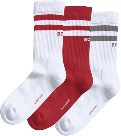 Björn Borg Core Crew Sportsokken Witte Sokken - Katoen - Wit/Rood - 3 Stuks - Maat 36-40