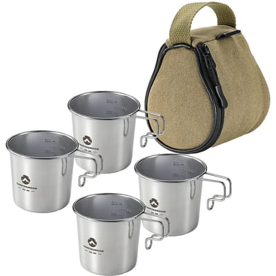 Vier roestvrijstalen Sierra-bekers voor buiten met een opbergtas Picknickservies Draagbare barbecue Wandelen Campingbeker Picknickkookgerei Set A gray