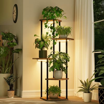 Dailygoods- Plantenstandaard Hoog - 5 Laags - Met Groeilamp - Verstelbare LED's - Compact Ontwerp - Voor Binnenplanten - Plantenrek