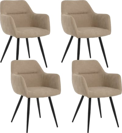 Lina® Nova Eetkamerstoelen - Beige - Set van 4 - Stof