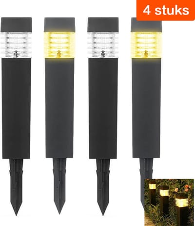 grondspot priklamp-Tuinverlichting Op Zonne Energie-grondspots-Solar tuinverlichting-grondverlichting(4 stuks)- warm wit -RVS Grond Spots op Zonne-energie-8 Uur Buiten Verlichting - Waterdicht - IP65 Waterdicht -Grondverlichting