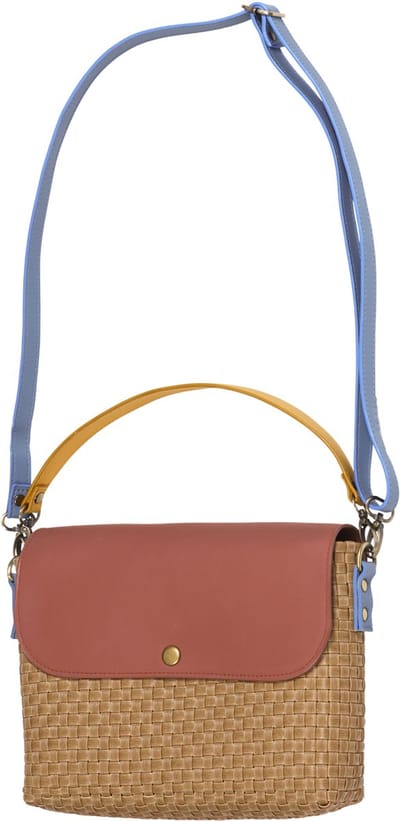 Handed By - Crossbody schoudertas - Handtas - Charlie - bruin met roze, blauw en geel - natural brown with rustic pink, bright blue & yellow