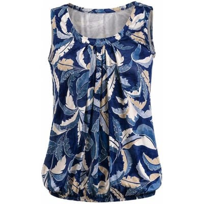 NED Top Dafne Sl Blue Palm Leaves Tricot 26s5 X2070 01 308 Blue Dames Maat - S