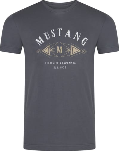 Mustang Heren T-Shirt Basic Print Tee regular fit Grijs S Ronde Hals Volwassenen Opdruk Print Shirts