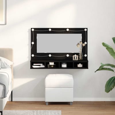 vidaXL - Spiegelkast - Zwart - Eiken - 90 - x - 31,5 - x - 62 - cm - Bewerkt - hout