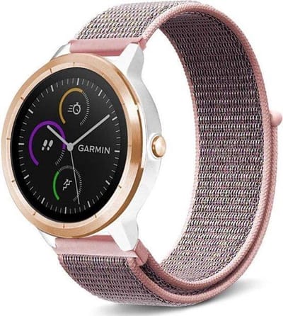 Nylon Bandje - Lichtroze - Geschikt voor Garmin Vivoactive 3 - Forerunner 645 - Vivomove HR - Bandbreedte 20mm