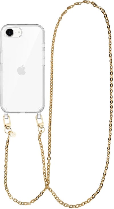 xoxo Wildhearts siliconen hoesje - Geschikt voor iPhone 17e hoesje - Dreamy - Telefoonhoesje - Hoesje met koord - Gouden ketting - lang telefoonkoord - Transparant hoesje (lange variant)