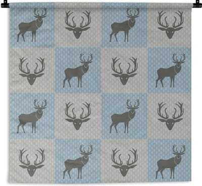Wandkleed - Wanddoek - Hert - Stippen - Blauw - 180x180 cm - Wandtapijt