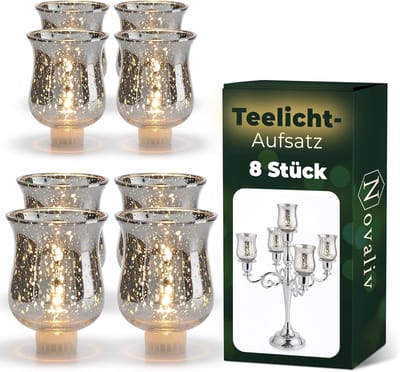 8x theelichtopzetstuk glas 6 cm - glazen opzetstuk voor kandelaar kaarsenstandaard adventskrans