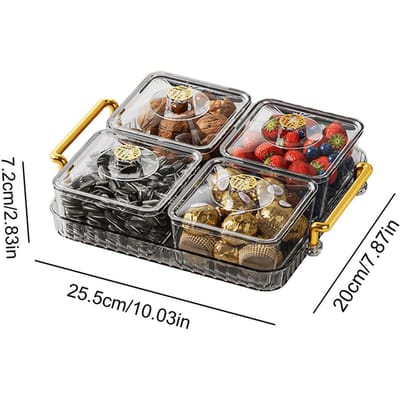 Verdeelde Serveerschaal Snack Fruitschaal Draagbaar Transparant Modern Duurzaam Antislip Verdeelde Snack Fruitschaal Met Deksel