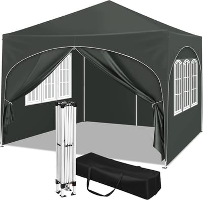 Partytent opvouwbaar - Paviljoen - 3x3 - Easy up - Waterdicht - met Zijwanden - Weerbestendig - Grijs