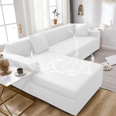 Waterdichte bankhoezen Effen kleur Hoekbankhoezen Elastische bankhoes Woonkamerbankset Voor huisdieren Kinderen 3 seater 185-230cm wit