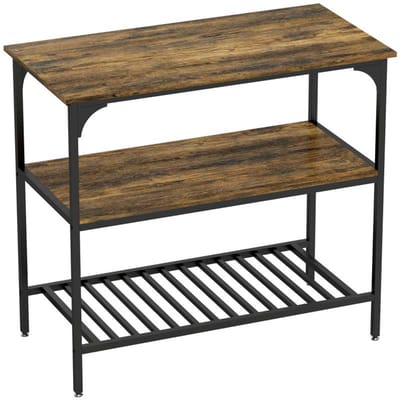 Keuken Bakplaat Rek, Opbergrek, Opslagrek 100x50x90cm Vintage Bruin-Zwart, Verstelbare Voetjes, 3-Laags Stalen Frame, Meerdere Opbergmogelijkheden, Ruime Werkruimte, Flexibel Gebruik in Keuken, Eetkamer en Woonkamer
